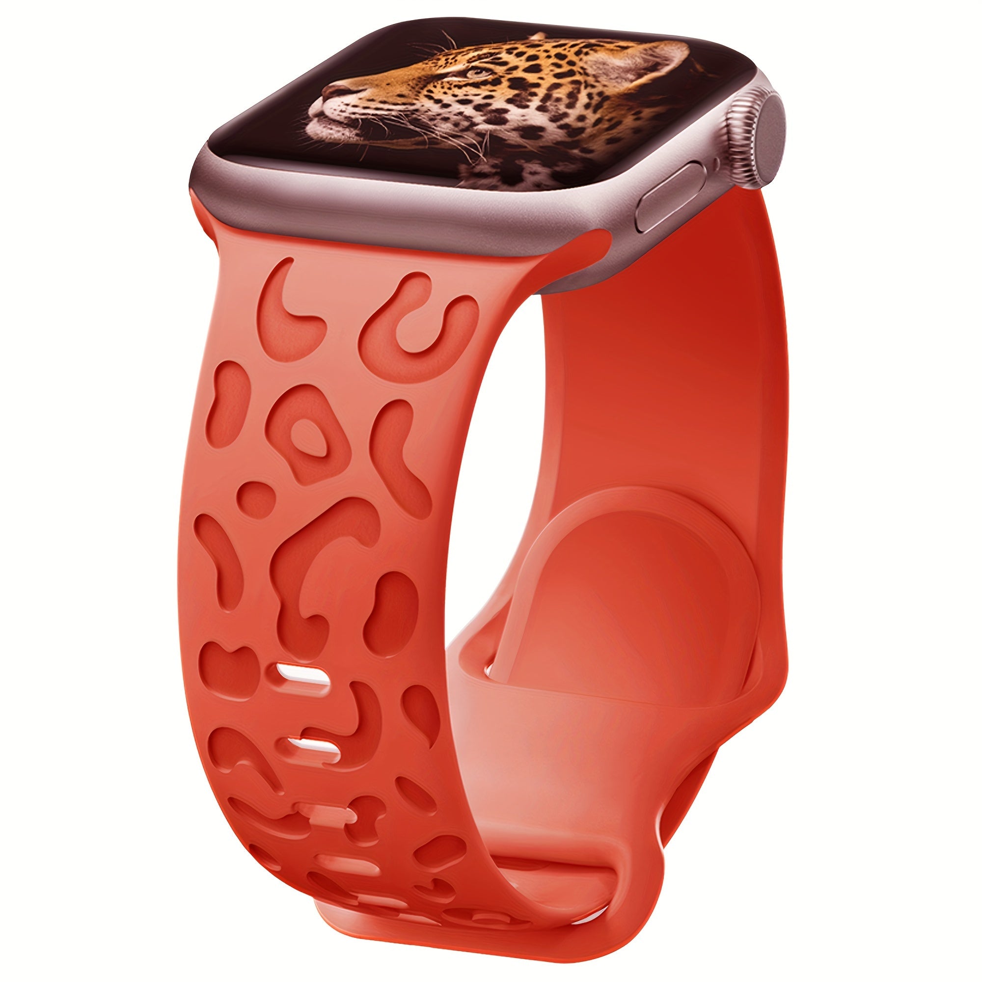 Waterproof Silicone Watch Band for IWatch Series 8 7 6 5 4 3 2 SE Leopard Engraved
