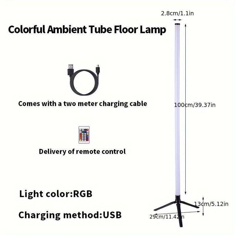Wireless RGB LED Floor Lamp with App Dimming Remote Control and USB for Living Room Decoration