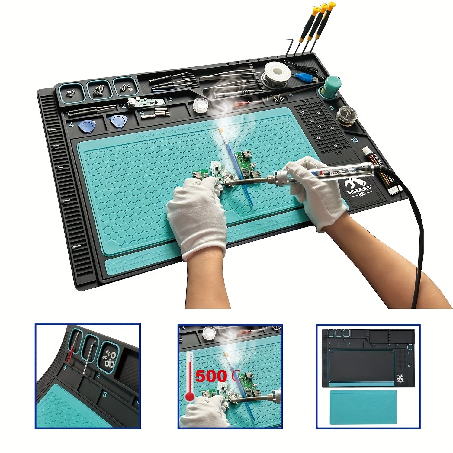 Silicone Soldering Mat Set Anti-slip Heat Resistant Insulation Workbench Tools