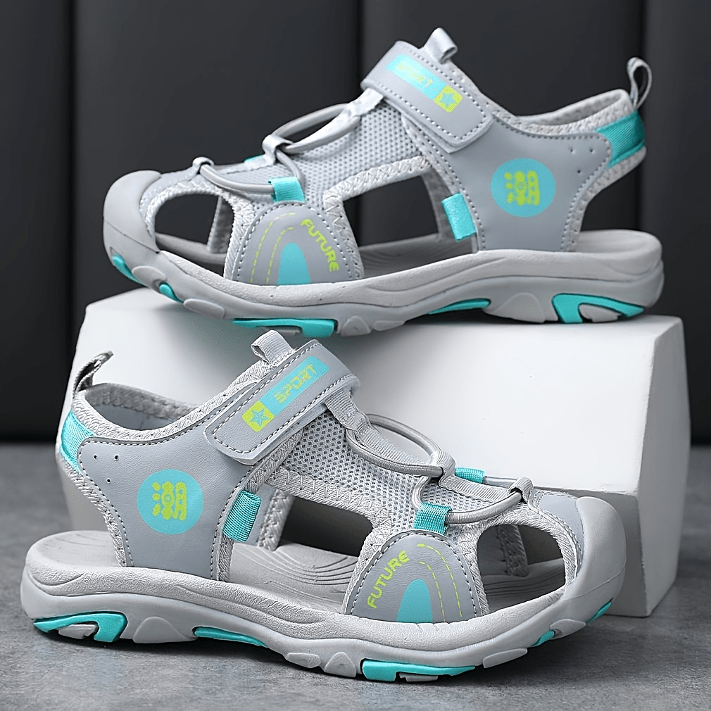 Kids Boys Blue and Orange Breathable Mesh Casual Sandals with Non-Slip Sole and Adjustable Strap