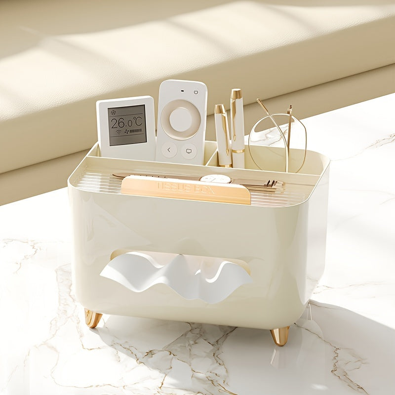 Multifunctional Desktop Organizer with Tissue Box and Remote Storage Plastic