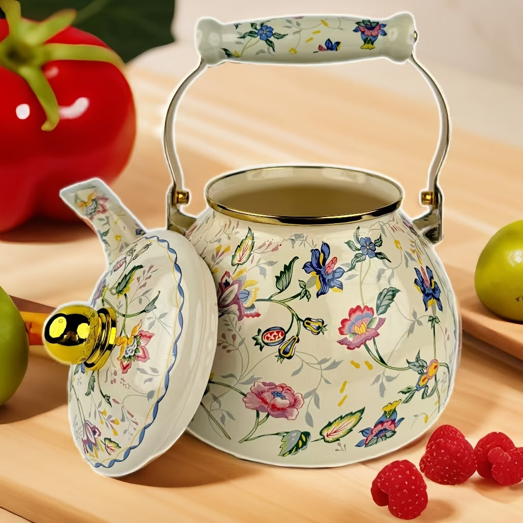 Ushbu emal qozon retro va yangi uslubga ega bo'lib, choy, meva choyi, qahva yoki sut tayyorlash uchun mukammaldir. U har qanday pechda ishlatish uchun mos keladi va yaxshi salomatlikni rag'batlantiradi.