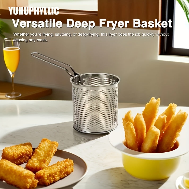 Freidora de acero inoxidable con soporte para filtro para papas fritas crujientes, pescado, pollo