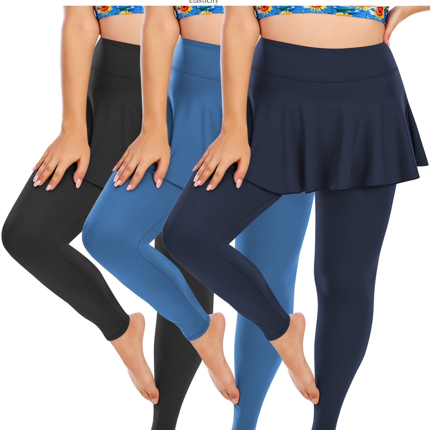 Plus Size Women Tennis Skirted Leggings with Pockets Capris Yoga Wear