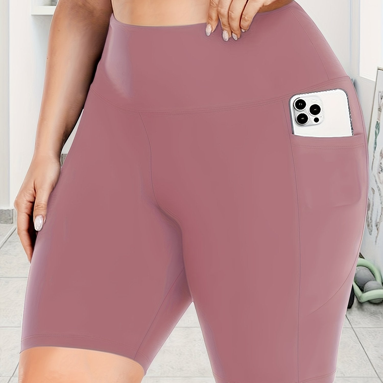 Женские леггинсы капри с высокой талией для полных, эластичные, однотонные, с карманами