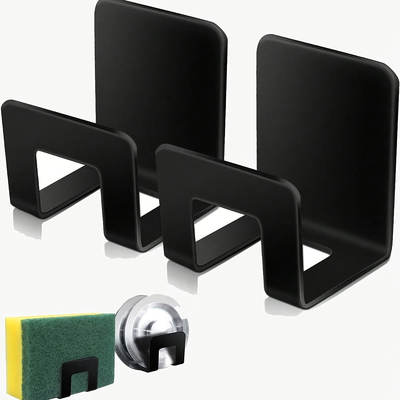 Organizador de fregadero de acero inoxidable con soporte para esponja y ganchos de utilidad