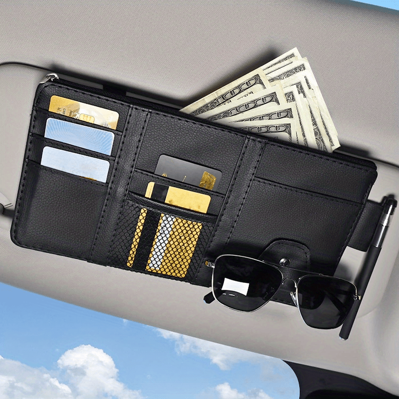 Car Sun Visor Organizer with Multiple Pockets and Card Holders in PU Leather