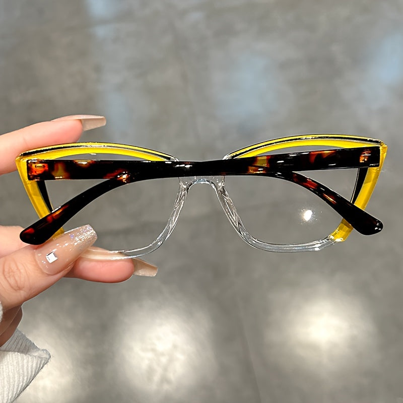Retro Color Block Cat Eye Glasses for Women with Clear Lenses for Fashion and Computer Use