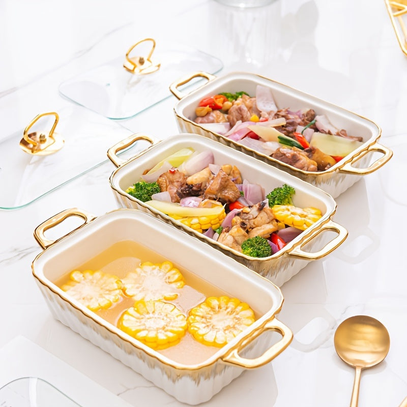 Ceramic Baking Dish Set with Handles 3 Compartments for Soups and Heating