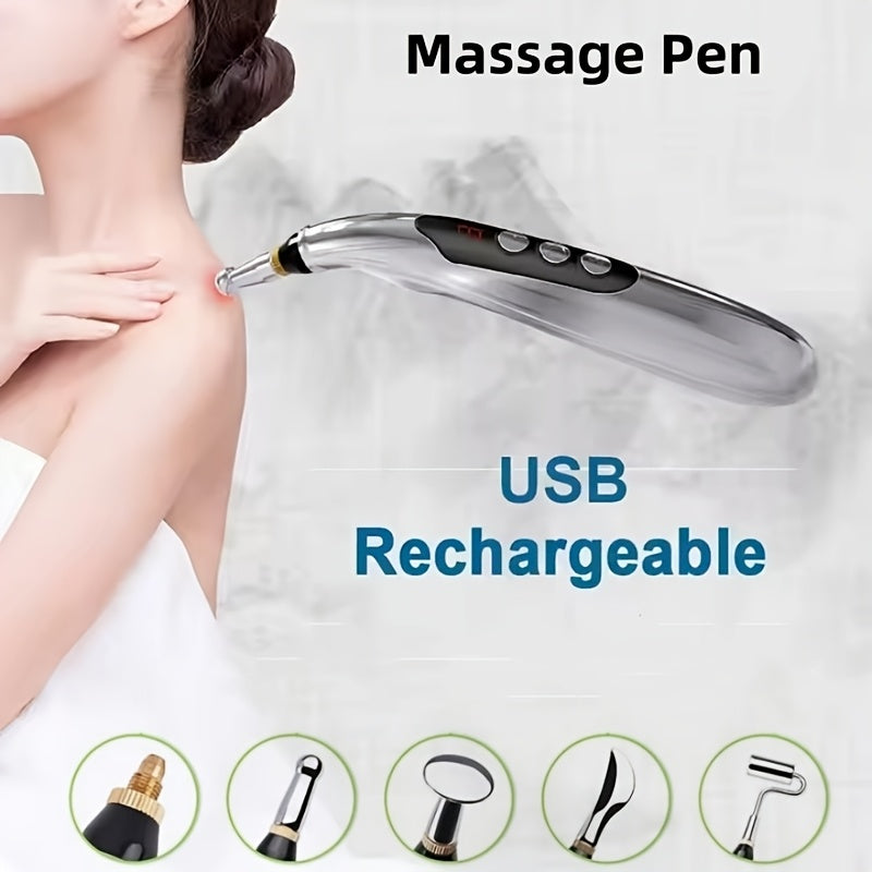 9-rejimli sozlash va bir nechta massaj qalam boshlariga ega bo'lgan portativ 7-in-1 massaj qalam. Mukammal sovg'a.