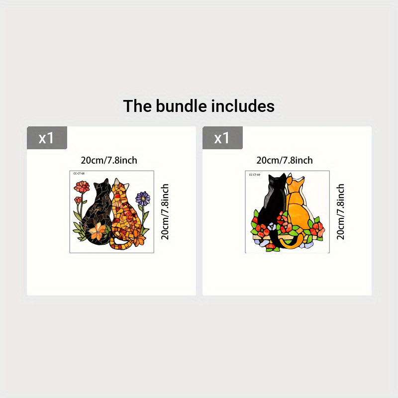 Decorative Stained Glass Window Sticker Black and Orange Cat Flowers 20cm