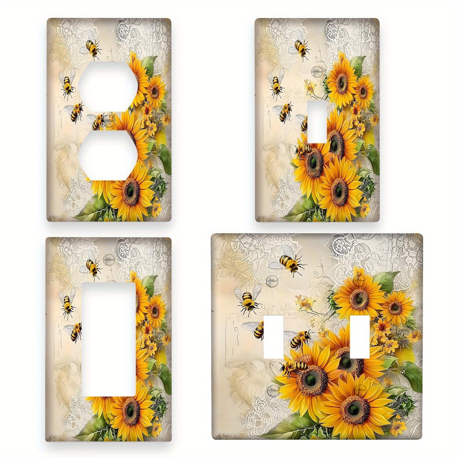 Decorative Sunflower and Bees Light for Switch Cover for Kitchen Bathroom Bedroom 1 or 2 Gang