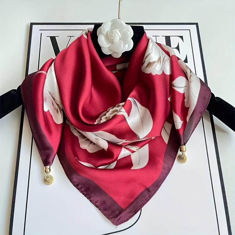 Silk Scarf for Women Spring Autumn Square Thin Neck Protection with Magnetic Buckle