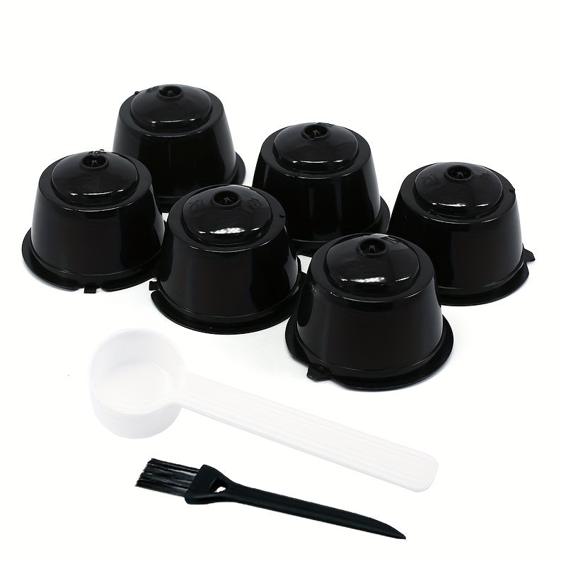 Reusable Coffee Pods Pack of 6 with Spoons and Brushes for Camping and Travel