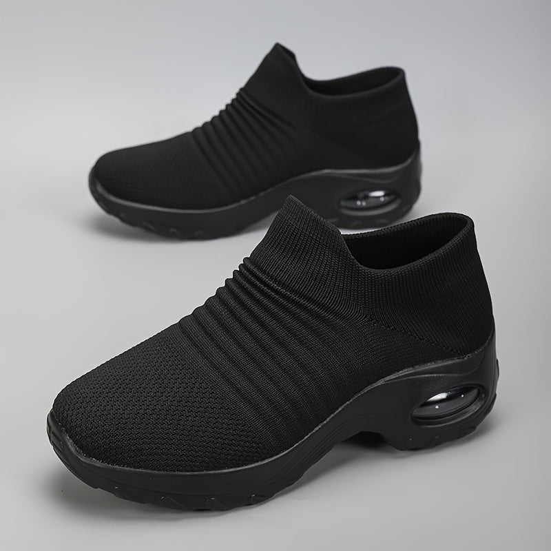 Women’s Slip-On Sneakers Breathable Knit Upper Cushioned Sole Black