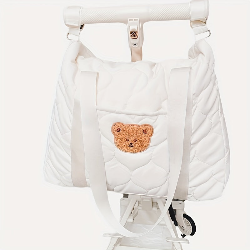 Diaper Bag with Bear Design Stroller-Friendly Travel-Ready Polyester White Black