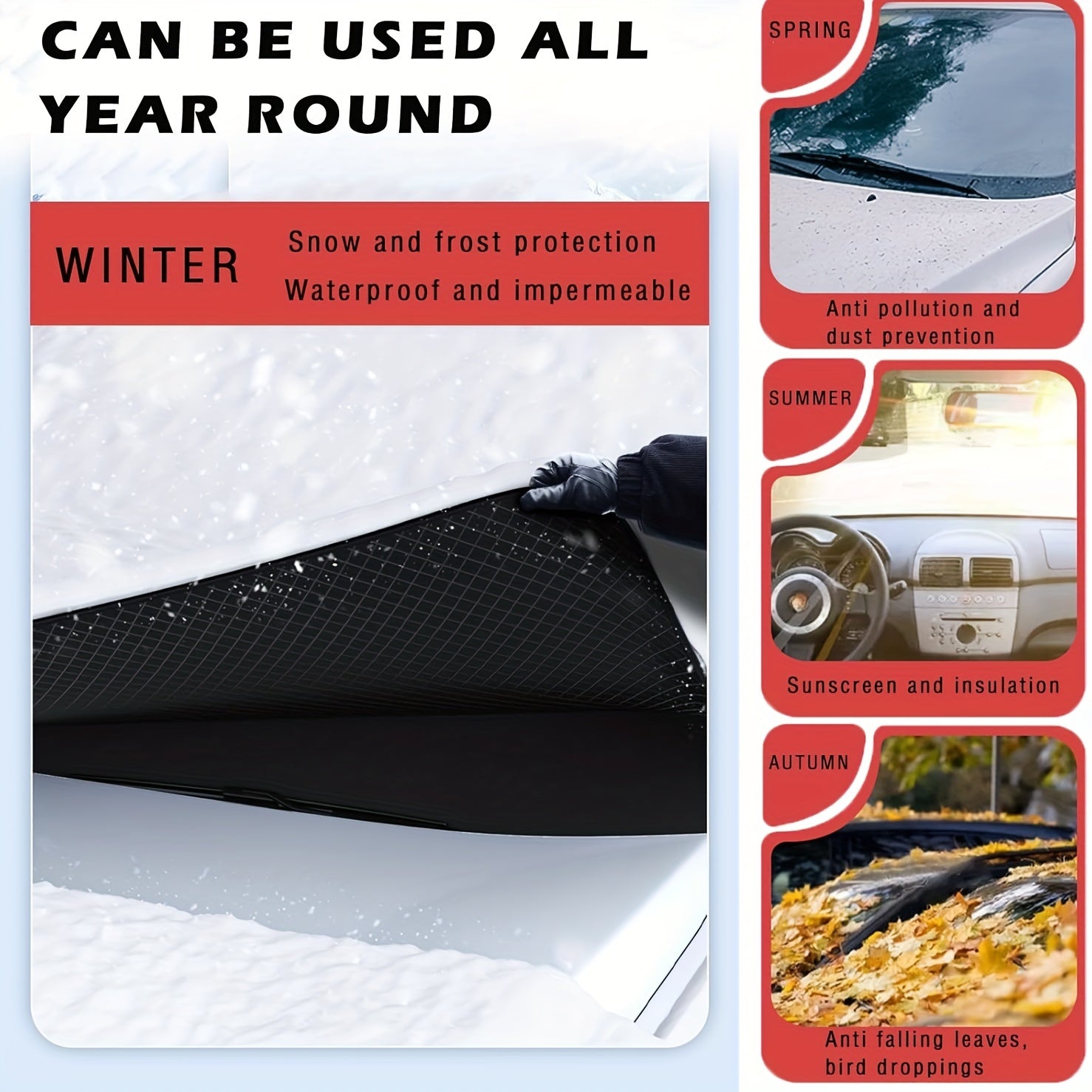 Large Car Windshield Snow Cover with Magnetic Frost Guard Made of Oxford Fabric