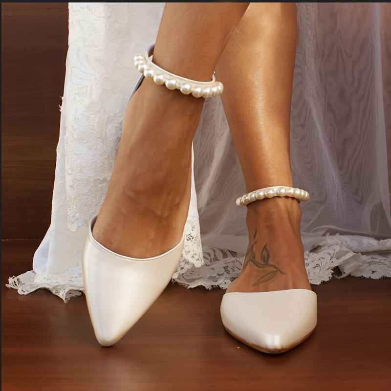 Women's Flat Shoes Pointed Toe Pearl Strap Comfortable Stylish