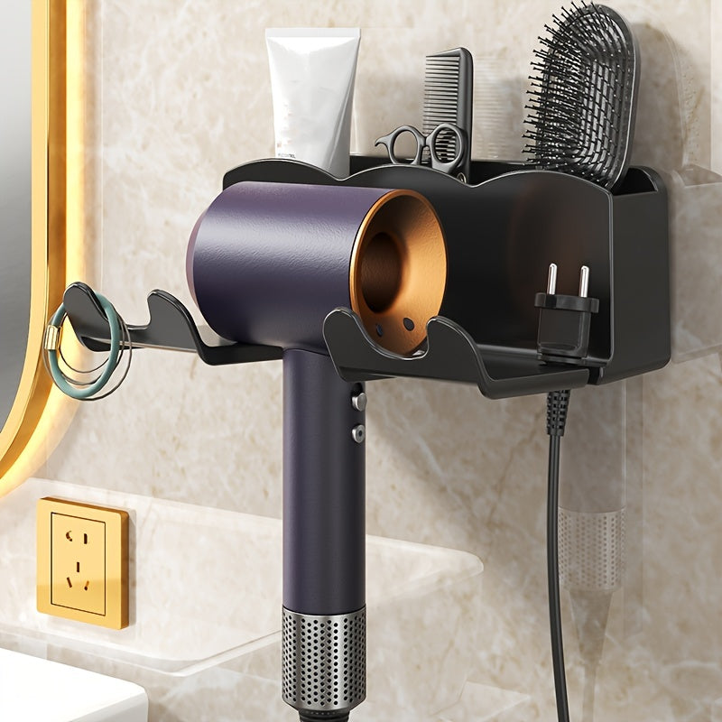 Wall-Mounted Bathroom Organizer Hair Dryer and Phone Holder No-Drill Installation