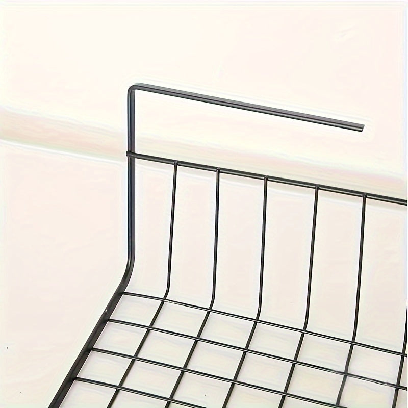 Black Cast Iron Kitchen Organizer with Towel Holder and Hanging Basket Shelf