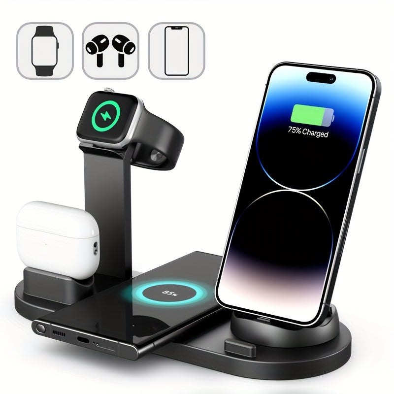 Wireless Charging Station 6-in-1 Fast Wireless Charger for iPhone, Samsung, Android, AirPods, Smartwatch