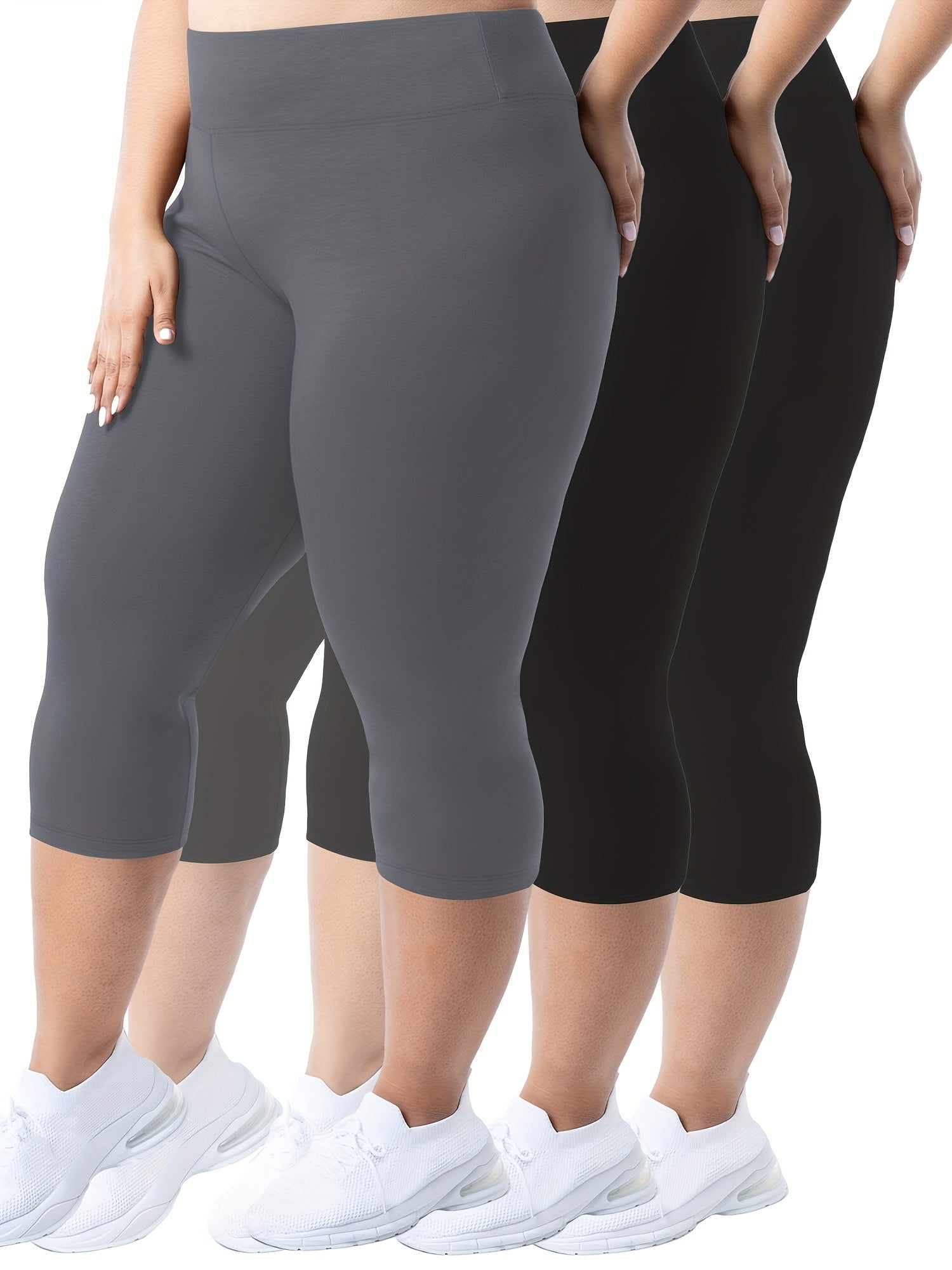 Women's High Waist Skinny Pants 3-Pack Solid Polyester 3/4 Length