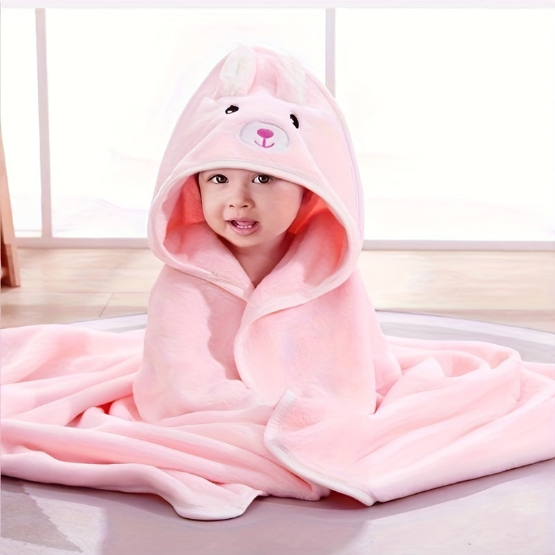 Детское махровое полотенце с капюшоном для купания, розовое, 80 см, плюшевый дизайн кролика, гипоаллергенное