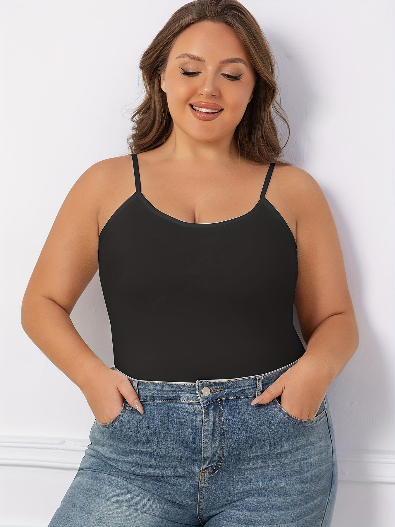 Women's Adjustable Strap Tank Tops 3-Pack Longline Camisole Solid Color Sleeveless Layering