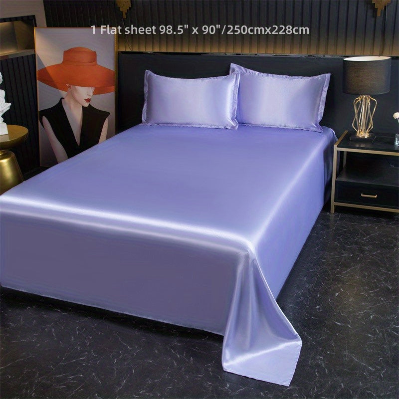 Silky Satin Bed Sheet Flat Sheet for Bedroom Guest Room Home Decor 1 Piece