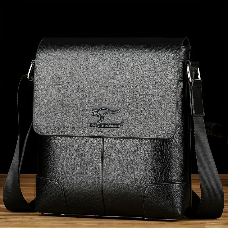 Black Lychee Pattern Crossbody Bag for Men with Adjustable Strap and Multiple Compartments