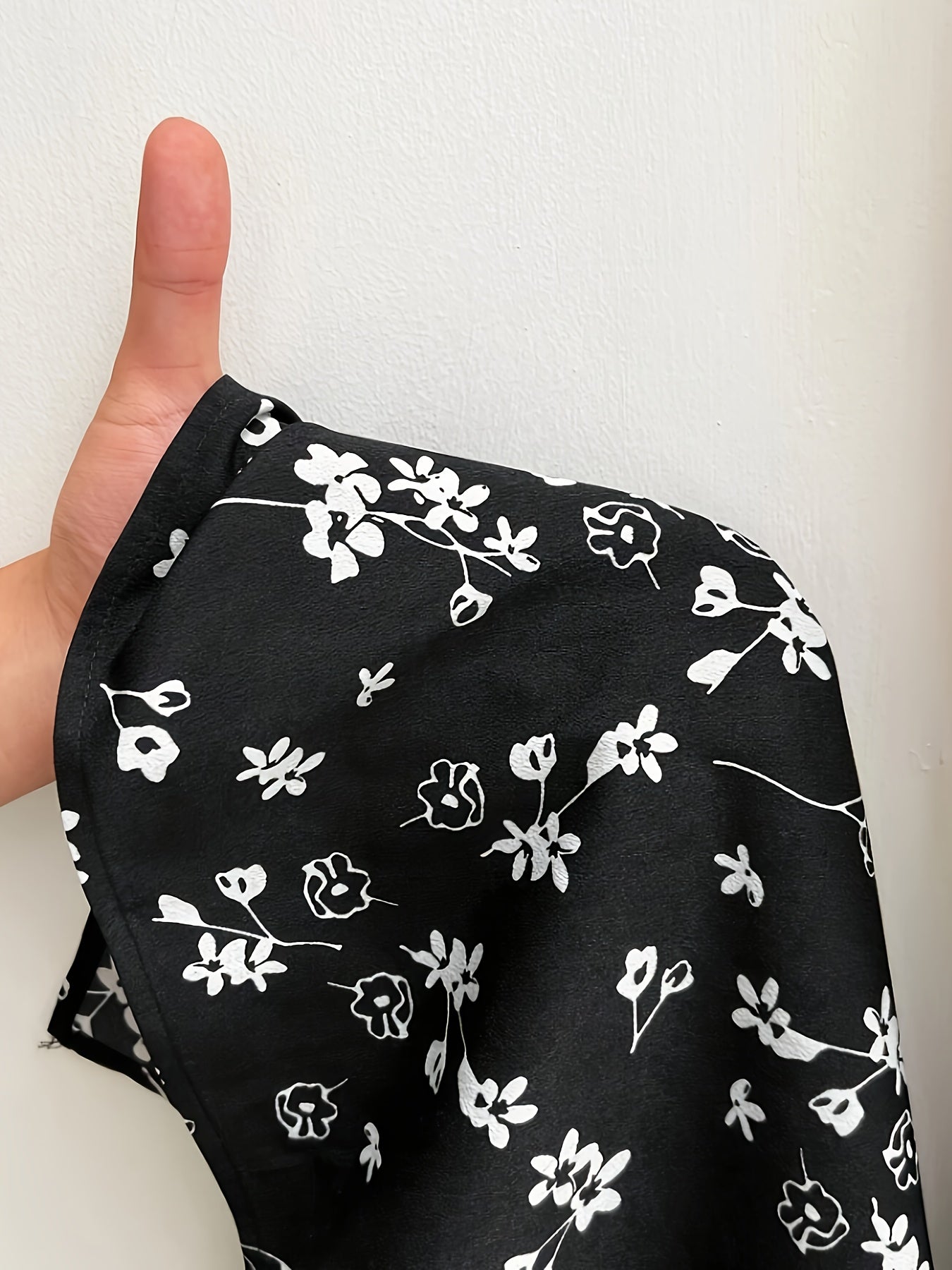 Women's Plus Size Floral Print Midi Skirt Black White High Slit Summer Casual Semi-Formal