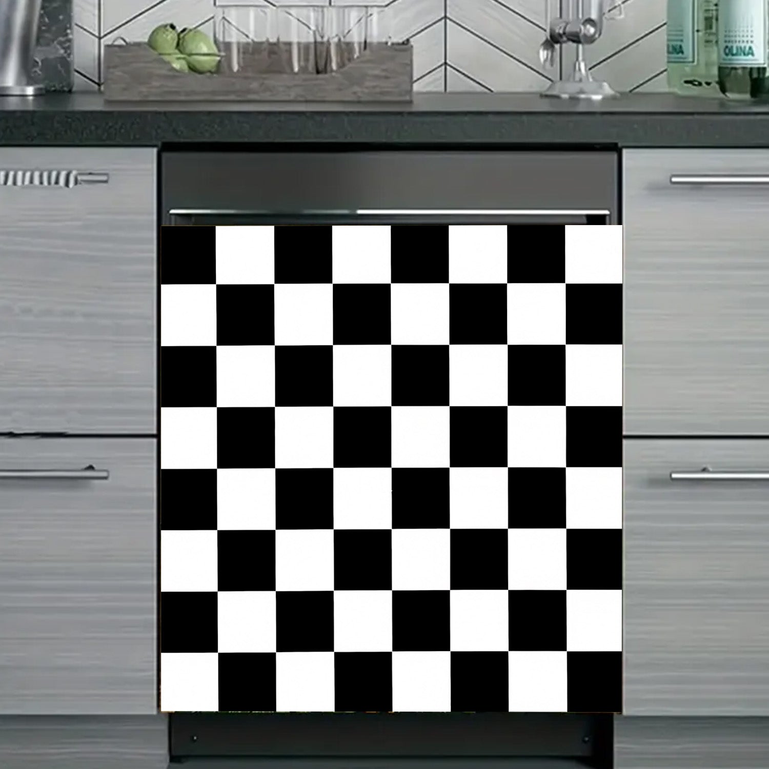 Qora va oq tekislikli magnitli idish-tovoq qoplami, suv o'tkazmaydigan PVC, oson magnitli tortish, 58.5x65 sm oshxona dekoratsiyasi