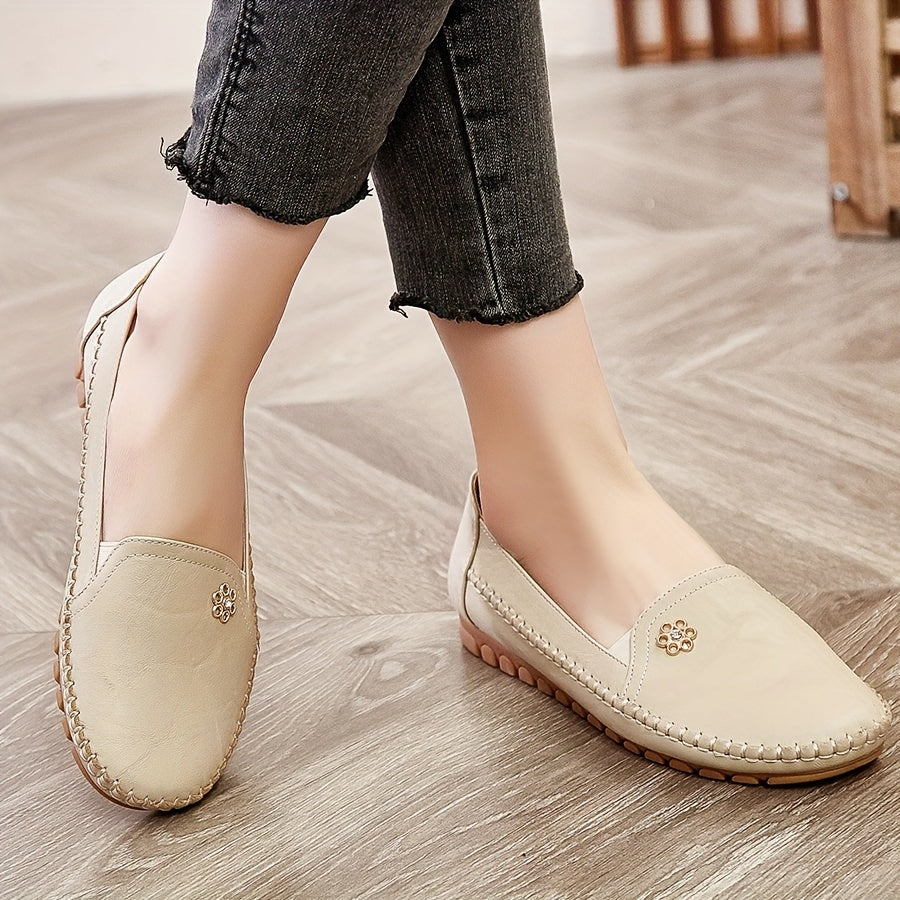 Women's Solid Color Casual Flat Loafers Slip-On Comfort Shoes