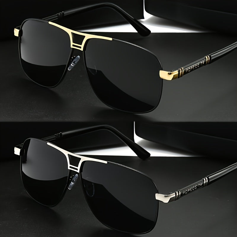 Polarized Driving Sunglasses Set for Men and Women Large Metal Sun Shades for Outdoor Activities