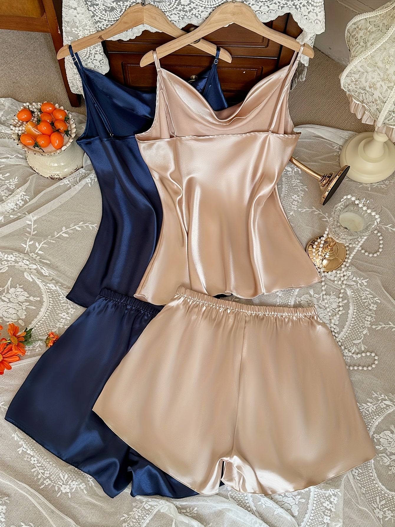 Plus Size Women's Pajama Set Ruffle Sleeve Camisole and Shorts Soft Polyester