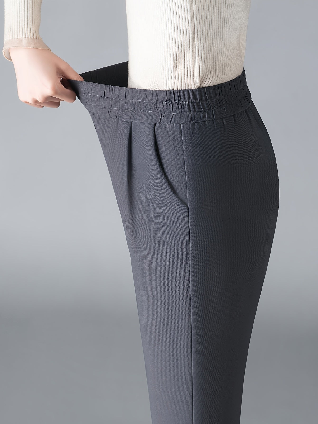 Women's Slimming High-Waist Harem Pants Brown Elastic Waist Straight Leg