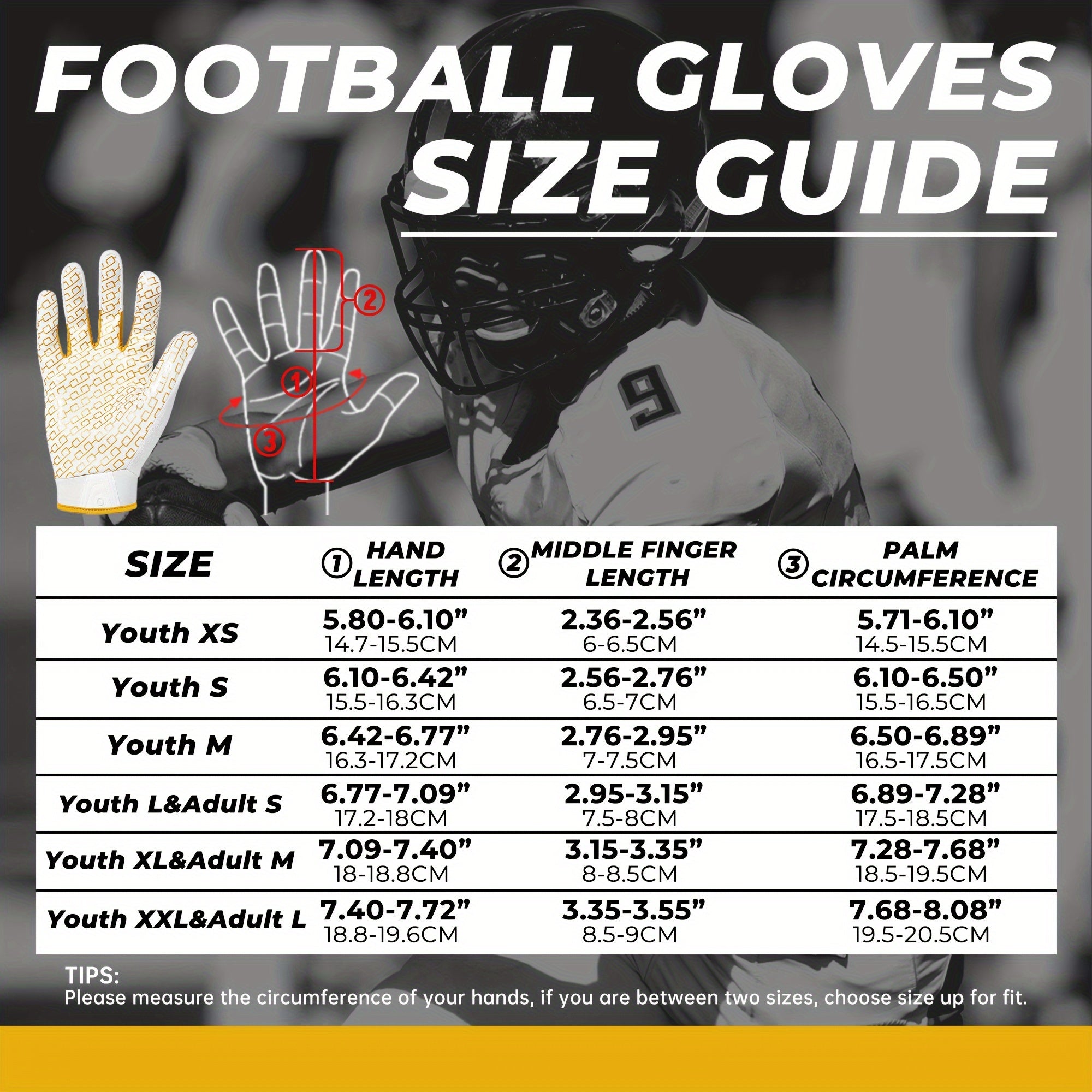 Adjustable Football Gloves with Sticky White and Gold Receiver Palms
