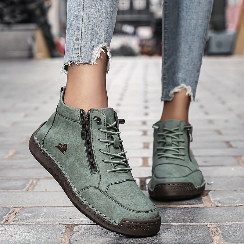 Women's Light Blue Casual Ankle Boots with Zipper and Non-Slip Sole