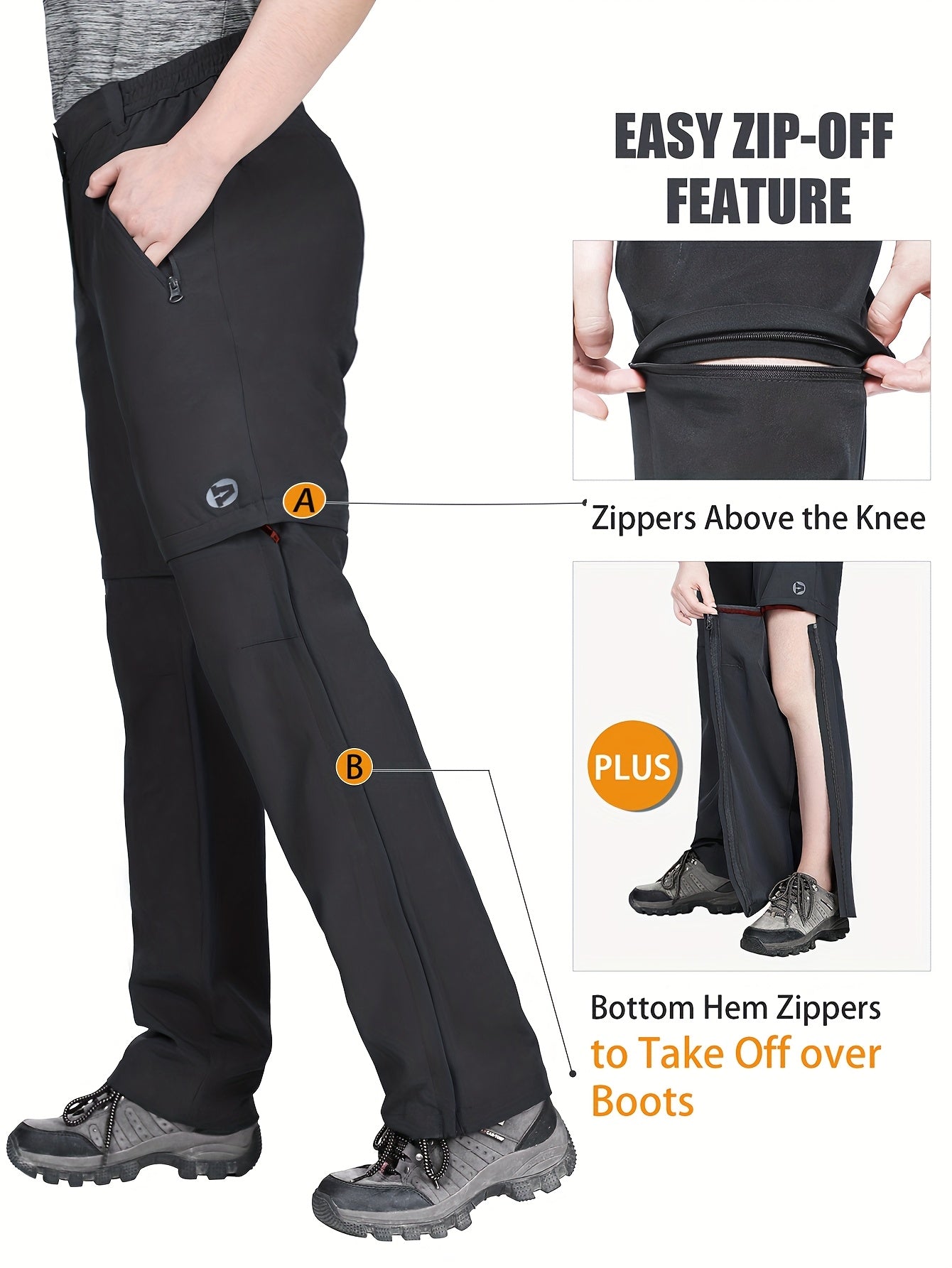 Ayollar uchun tez quriydigan, oson yig‘iladigan va qisilib ketadigan yurish shimlari, olib tashlanadigan oyoqlari bilan, qora, katta