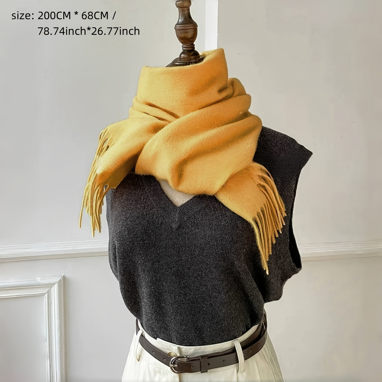 Unisex Cashmere Blend Scarf Soft Fringe Shawl Warm Casual Accessory