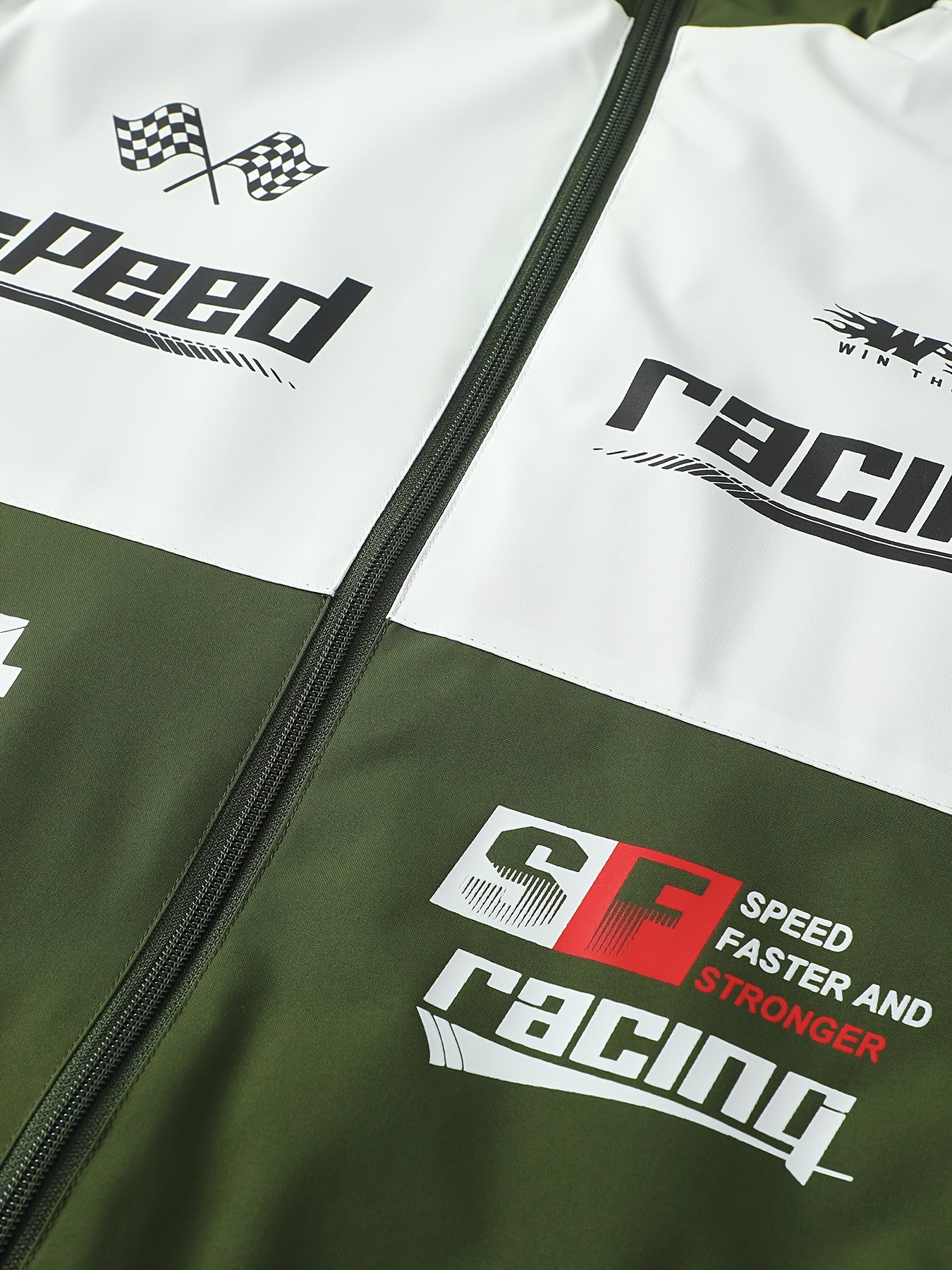 Men's Polyester Bomber Jacket with Zipper Stand Collar Long Sleeves Letter Print Casual