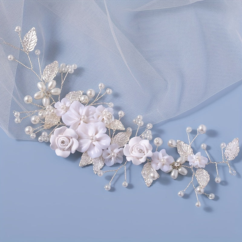 Wedding Hair Vine with Pearls and Leaf Accents for Bridal and Special Occasions