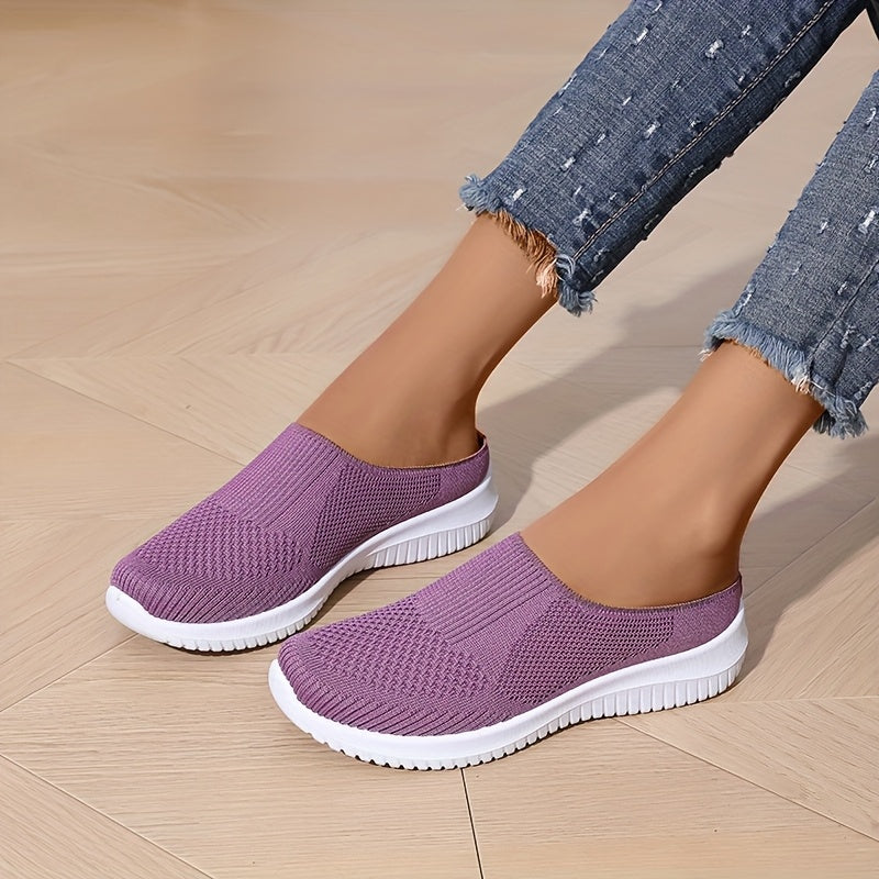 Women's Breathable Knit Mules - Slip-On Casual Shoes, Flat Shoes for Outdoor and All-Season Wear