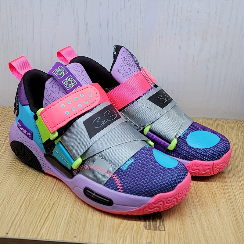 Kids' Colorful Mesh Basketball Shoes with Non-Slip Rubber Sole and Hook-and-Loop Strap
