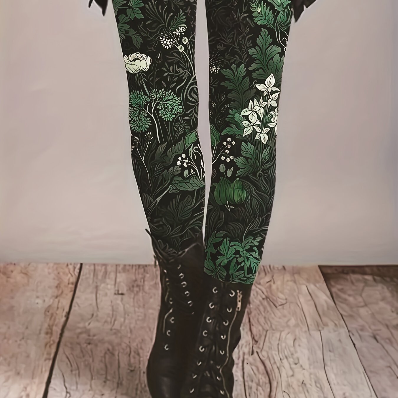 Plus Size Floral Print Skinny Leggings High Waist Casual Stretchy Women