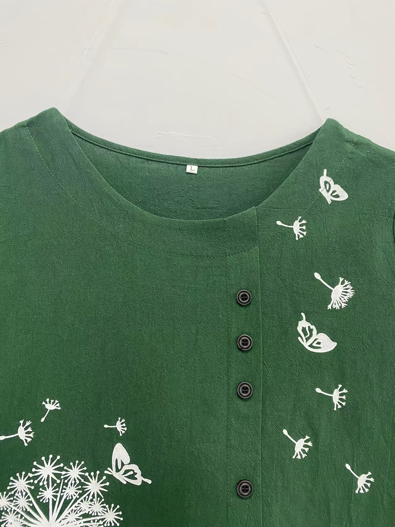 Plus Size Dandelion Print Short Sleeve T-Shirt Women Casual Crew Neck Summer