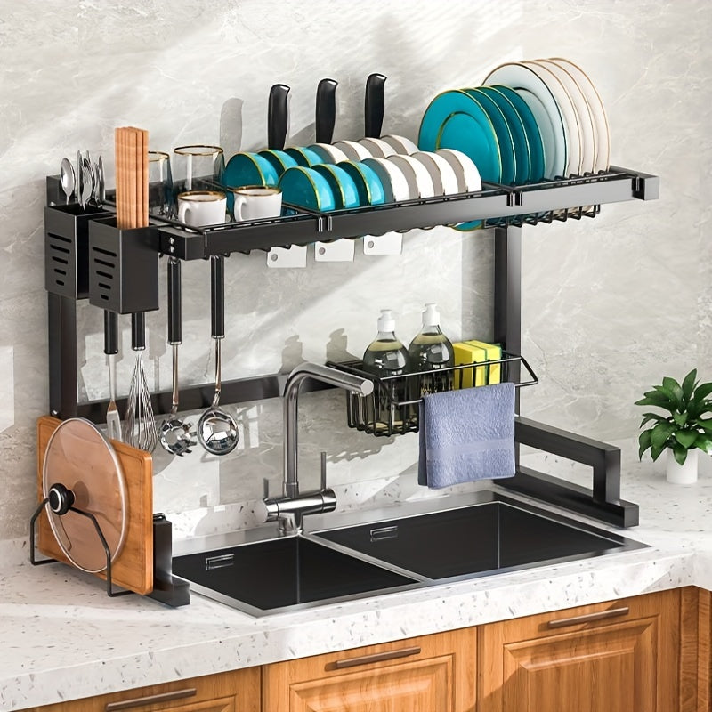 Stainless Steel Over Sink Dish Rack with Utensil Holder and Plate Storage