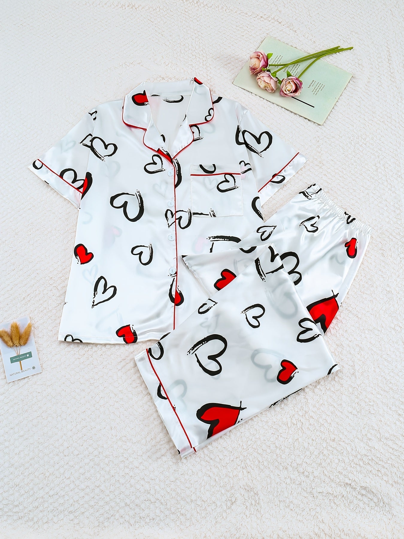 Пижама из сатина с леопардовым принтом для женщин, топ с коротким рукавом, длинные штаны, неэластичный полиэстер спандекс, ночная одежда