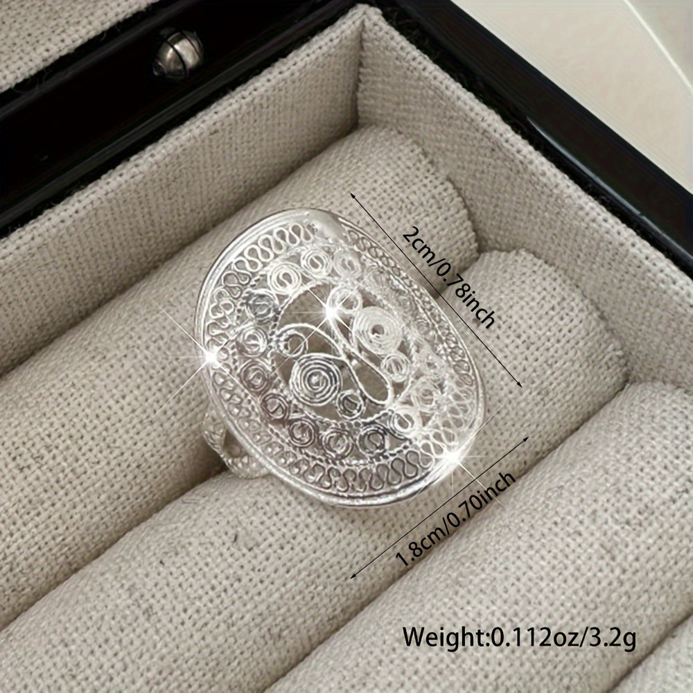 Sterling Silver Butterfly Open Ring Ethnic Hollow Pattern Textured Jewelry