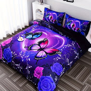 Butterfly Flower Digital Print Bedding Set 3-Piece Duvet Cover and Pillowcases